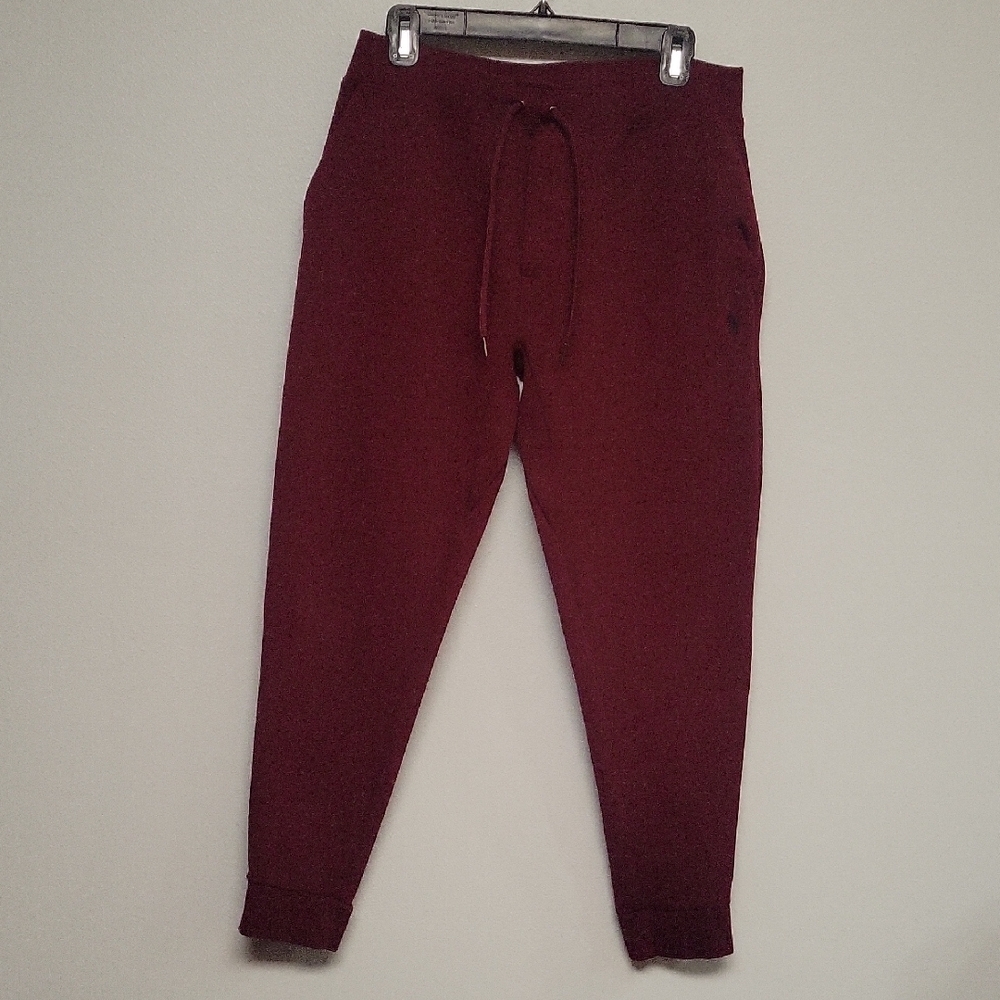 Polo Ralph Lauren Burgundy Jogger Pants With Back Zipper Pocket.